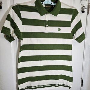 Timberland Polo Mens L Short Sleeve Green and White Striped Cotton
